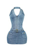 Alice Halter Denim Belt Mini Dress